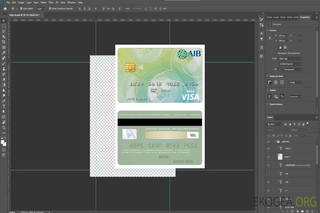 Carte visa de débit de la Banque internationale d'Afghanistan template Carte visa de débit de la Banque internationale d'Afghanistan template